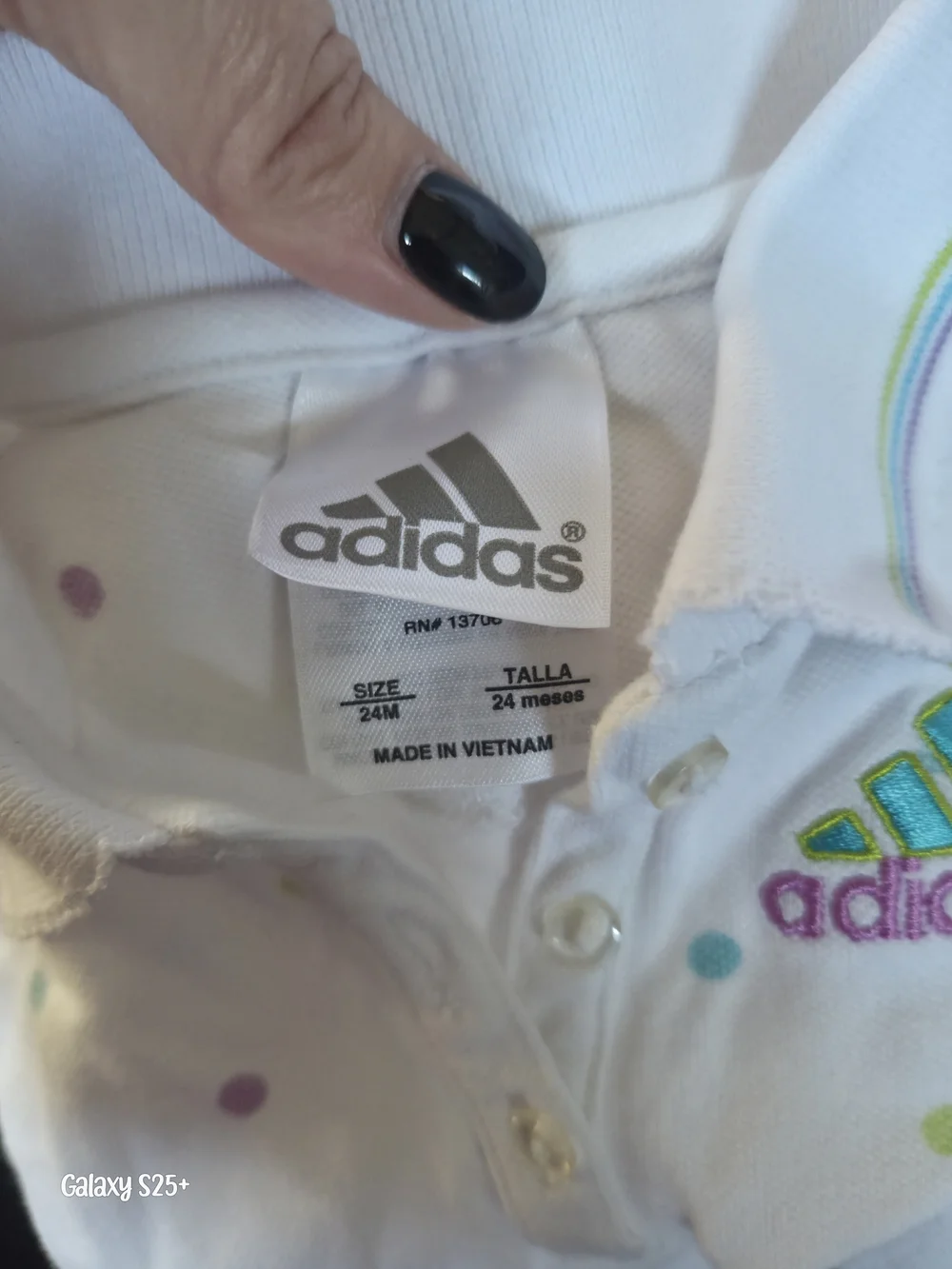 adidas Girls' White Polo Dress with Pastel Polka Dots